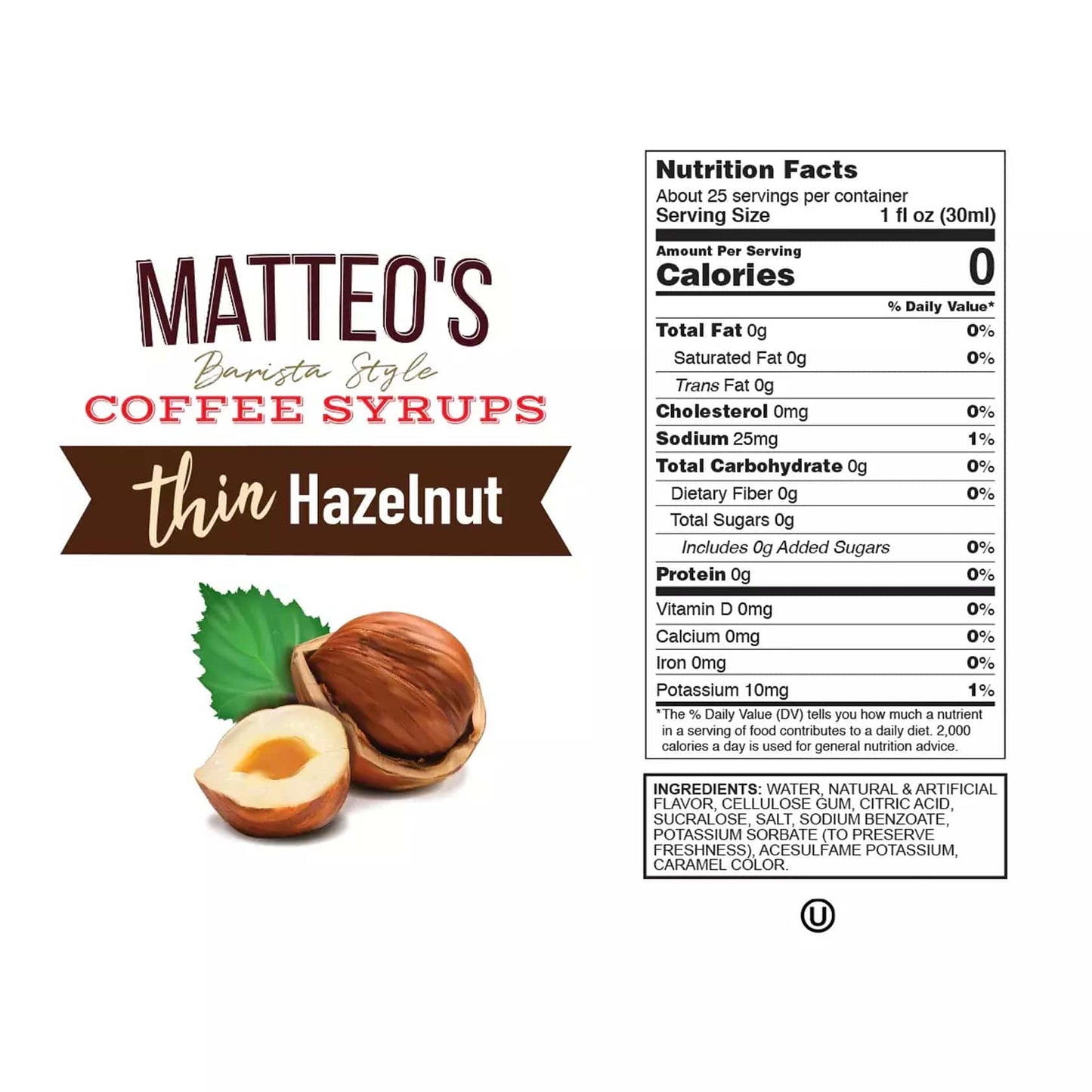 Sugar Free Coffee Syrup - Hazelnut - 6