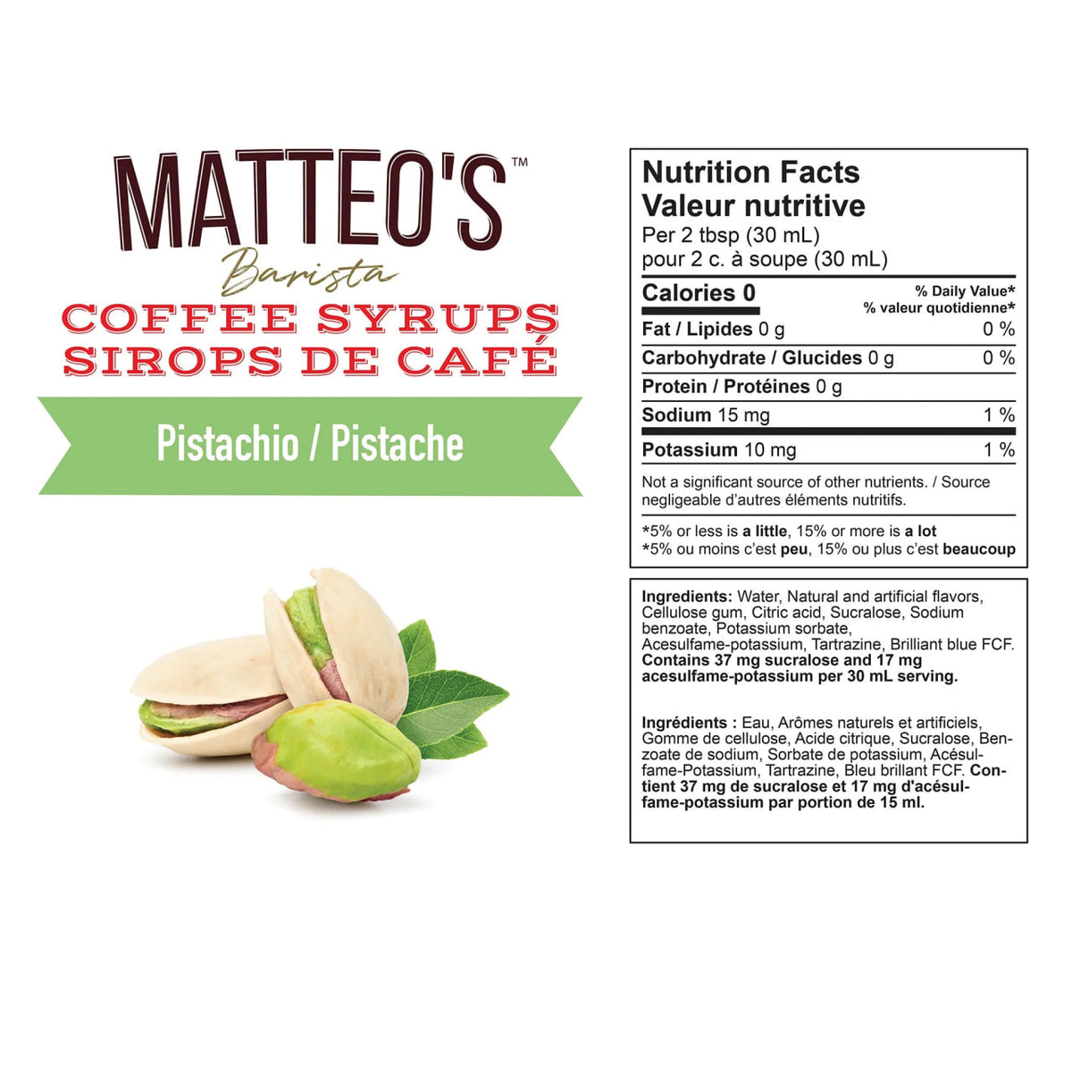 Sugar Free Coffee Syrup - Pistachio - 1 Bottle