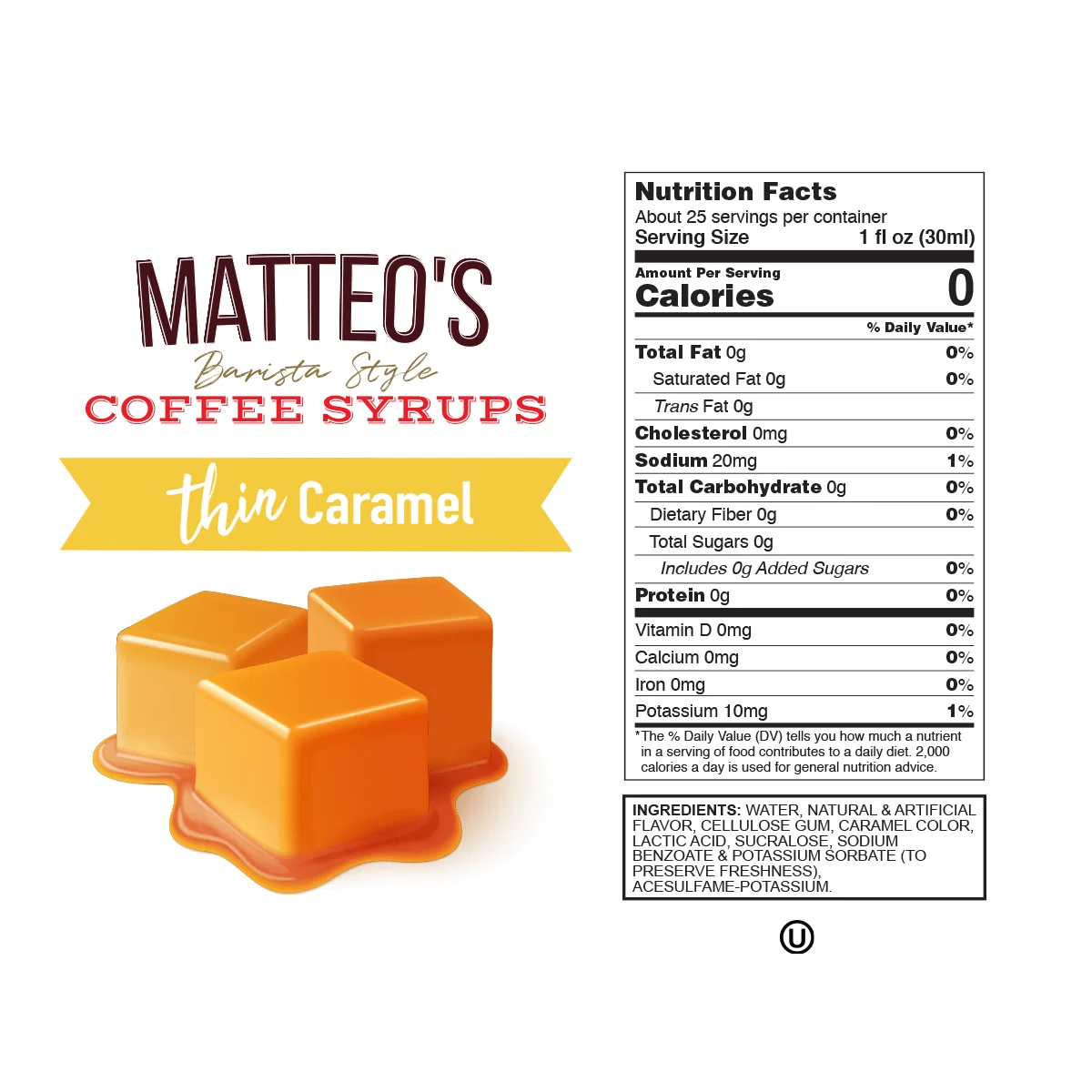 Sugar Free Coffee Syrup -  Caramel -  1 Bottle