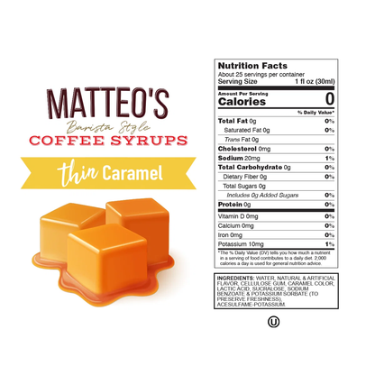 Sugar Free Coffee Syrup -  Caramel -  1 Bottle
